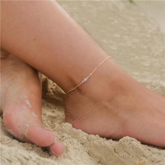 Dainty Simple Chain Anklet for Women 18k Gold/Silver Plated Summer Beach Beaded - Picture 4 of 8